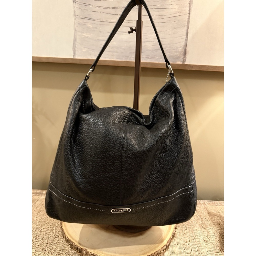 Coach Park Handbag 2 Way Satchel Black Pebble Leather F23293 Hobo‎ Shoulder Bag